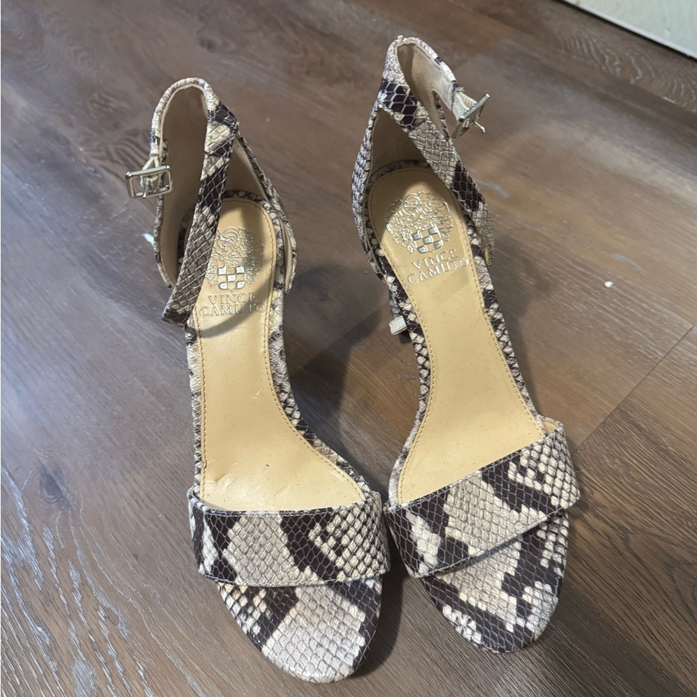 Vince Camuto Snakeskin Heels - Black and Cream